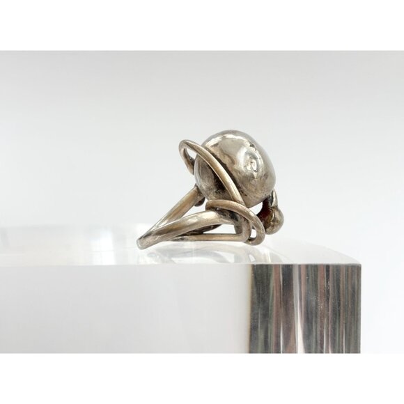 Pewter Unusual Modernist Orb Abstract Style Silver Toned Vintage Ring - sz 6.5 - Picture 13 of 15